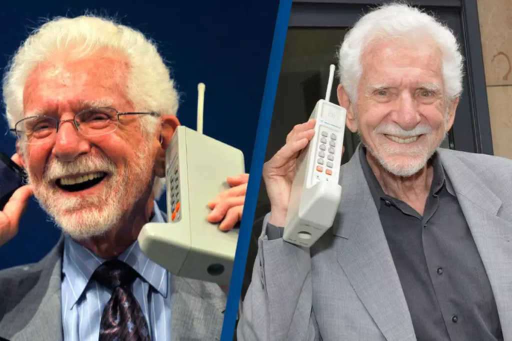 Martin Cooper with first mobile phones